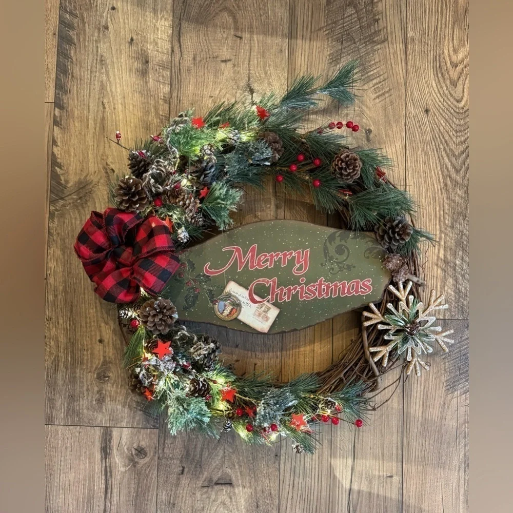 New OOAK 18” Rustic Christmas Holiday Grape Vine Wreath Battery Operated Lights